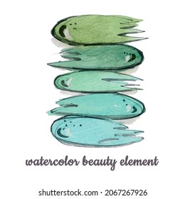 Watercolor makeup green   turquoise gradient smear white background  fashion illustration