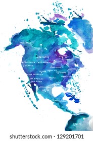 Watercolor Map Of North America