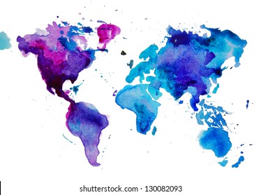 Watercolor Map Of The World