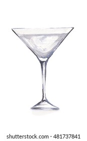 Watercolor martini glass. Beautiful and elegant glass with alcoholic beverage. Art for menu decoration.