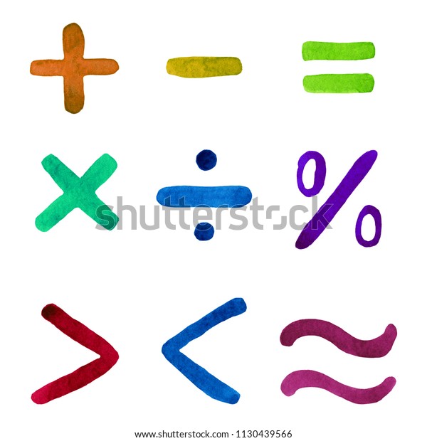 Watercolor Math Symbols Stock Illustration 1130439566 