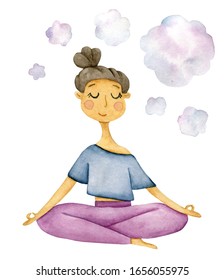 3,082 Meditation Woman Watercolor Images, Stock Photos & Vectors ...