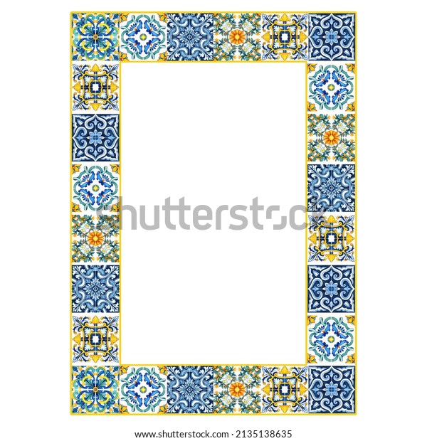 watercolor\
mediterranean hand drawn tiles\
frame