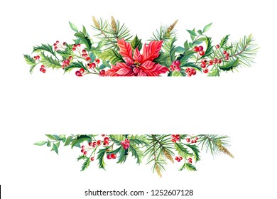 Watercolor Merry Christmas Frame Red Poinsettia Stock Illustration ...
