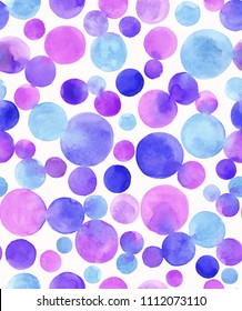 Watercolor Messy Blue And Purple Circle. Abstract Texture. Seamless Pattern