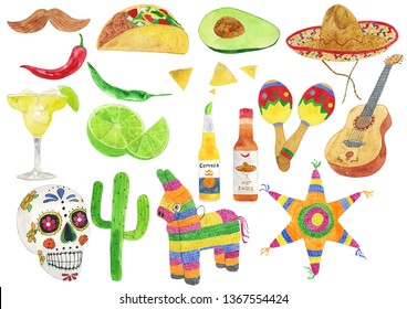 Watercolor Mexican Illustration Stock Illustration 1367554424