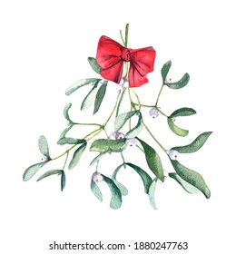 Watercolor Hanging Mistletoe Holly Bouquet Red Stock Illustration 344732930