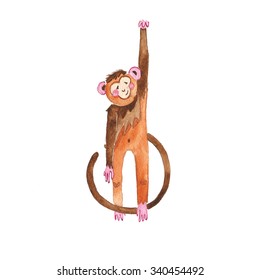 Watercolor Monkey On White Background