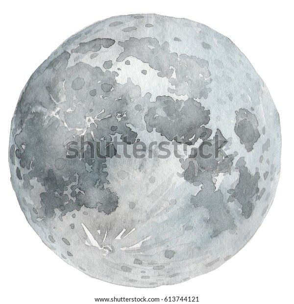 水彩月とクレーター のイラスト素材 613744121