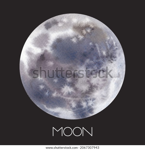 Watercolor moon on a dark\
background. A symbol of a new beginning, a dream, romance, fantasy,\
magic. The inscription \