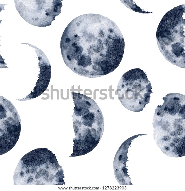 Watercolor Moon Phases Pattern Hand Painted Stock Illustration 1278223903