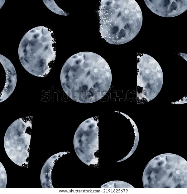 Watercolor moon phases
seamless pattern. Hand-drawn illustration of celestial bodies on an
endless background. Astronomical motif for fabric and wallpaper.
Mystical dreamy
print.