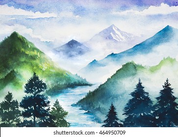 Watercolor Mountains.