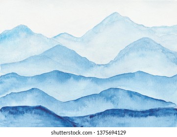 Watercolor Mountains Landscape. 