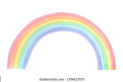 Watercolor multicolored rainbow on white background.Watercolour illustration for print,greeting card,kids textile.