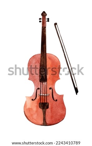 Watercolor musical string instrument, violin isolated on white background. classical music