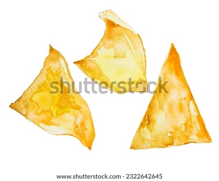 Watercolor nachos painting.Hand painted mexican chips clipart isolated on a white backround.
