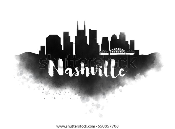 Watercolor Nashville City Skyline Stock Illustration 650857708