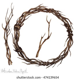 Watercolor Nature Clipart - twine wreath