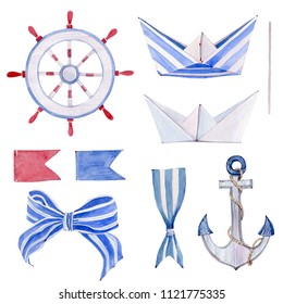 Watercolor Nautical set. Watercolor isolated.