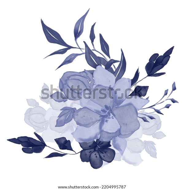 Watercolor Navy Blue Wildflowers Bouquet Illustration Stock ...