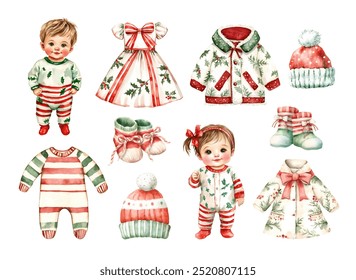 Watercolor newborn baby in christmas clothes. Illustration clipart isolated on white background. - Powered by Shutterstock