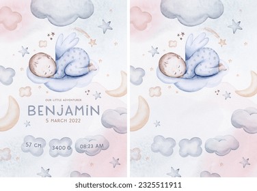 Watercolor newborn Baby Shower greeting card with babies boy. Birthday baby shower of new born baby and pregrand women invitation - Powered by Shutterstock