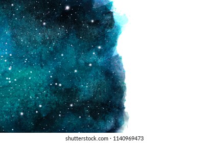 Watercolor night sky background with stars. cosmic layout with space for text. 