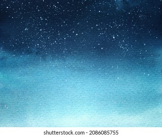Watercolor night starry sky with paint gradient swash. Hand drawn illustration