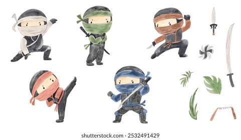 Watercolor ninja illustration for kids