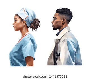 Watercolor nurse and doctor. Illustration clipart isolated on white background. - Powered by Shutterstock