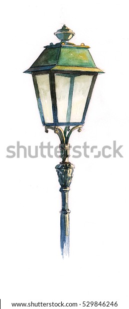 古い街灯の水彩 レトロ のイラスト素材