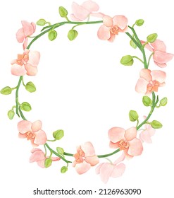 Watercolor Orchid Wreath, Botanical Element