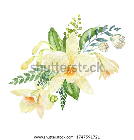 Watercolor Orchid Wreath, Yellow flowers wreath