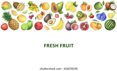 Watercolor organic food template. Healthy eating with fruits for menus, cooking web sites, restaurants, magazines.  - Powered by Shutterstock