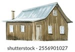 
Watercolor ouse, cottage  isolated on white background. Forest cabin illustration. Handdrawn house design.