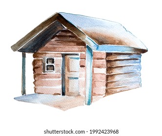 
Watercolor Ouse, Cottage  Isolated On White Background. Forest Cabin Illustration. Handdrawn House Design.