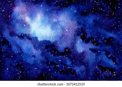 Watercolor Outer Space and Light Blue Nebula