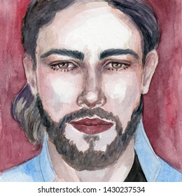 Watercolor painted amazing man portrait red for your art   design Is good for book illustration book cover poster prints   more 