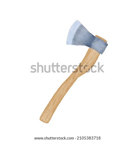 Watercolor painted axe clipart. Hand drawn illustration isolated on white background.