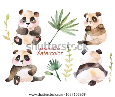 Watercolor painted images of cute animals. Can be used for birthday
 invitations, photo album, children's book.Isolated background?