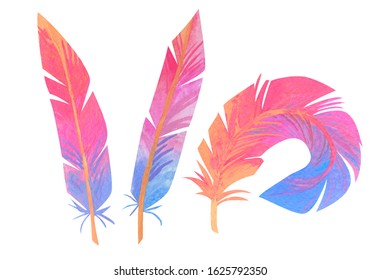 Watercolor Painted Rainbow Feathers For Scrapbooking And Postcards,fairy Feather