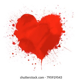 Watercolor Painted Red Heart Shape Background Stock Illustration ...