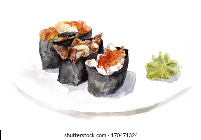 Watercolor Painted Sushi