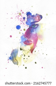 watercolor painting. abstract woman face. illustration. 
