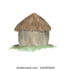 Watercolor Painting African House Rondavel Africa Stock Illustration ...