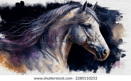 watercolor painting of andalusian horse portrait.