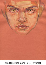 Watercolor Painting. Angry Boy. Illustration. 
