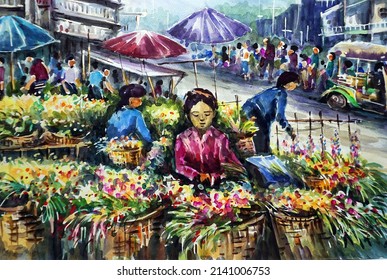 2,584 Street market watercolor Images, Stock Photos & Vectors ...