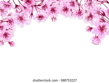 Watercolor Painting Cherry Blossom Branches Forming Stock Illustration ...